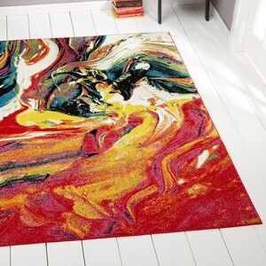 Multi-Color Modern 5x5 Round Area Rug Contemporary Paint Smudge - Actual 5' 2"